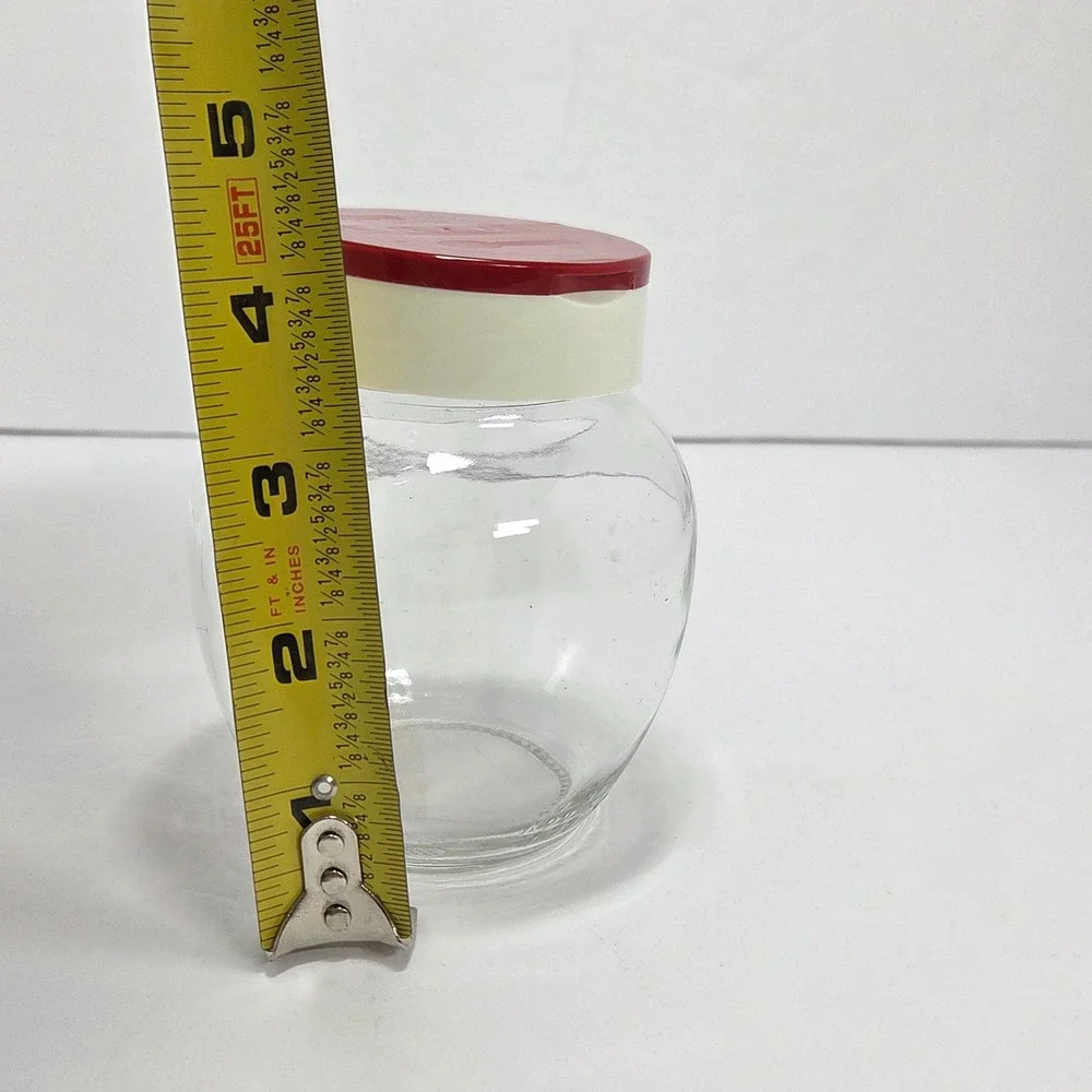 Vintage Glass Spice Jar Red White Dual Flip Top Shaker Pour Lid Clear Canister